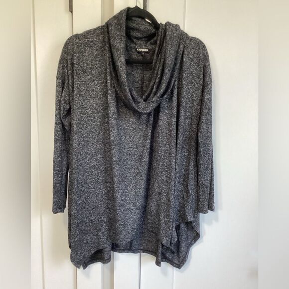 EXPRESS SIZE M/L HEATHER CHARCOAL GREY OVERSIZED COWL NECK LONG SLEEVE TOP - Picture 2 of 7